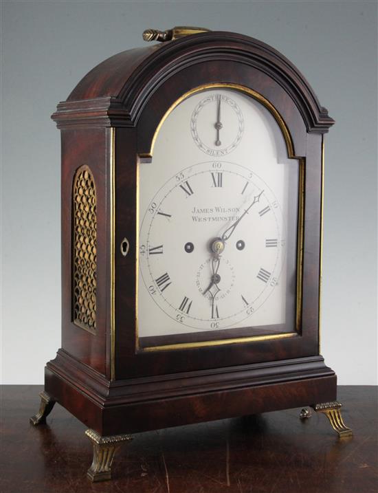 James Wilson of Westminster. A George III mahogany hour repeating bracket clock, H.16.75in.